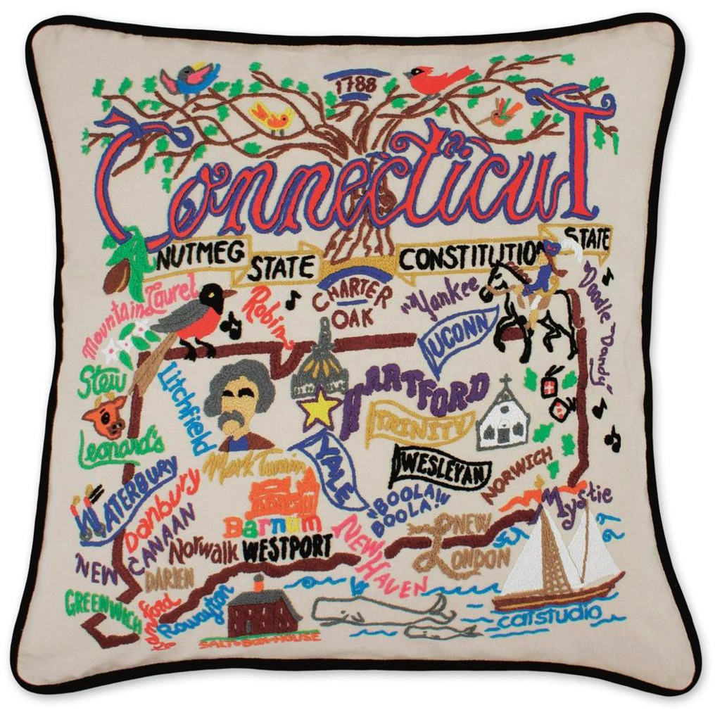 Hand-embroidered Geography Pillow - Zinnias Gift Boutique