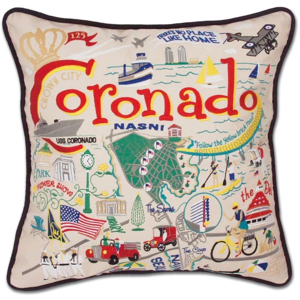 Hand-embroidered Geography Pillow - Zinnias Gift Boutique
