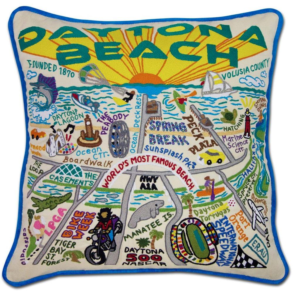 Hand-embroidered Geography Pillow - Zinnias Gift Boutique