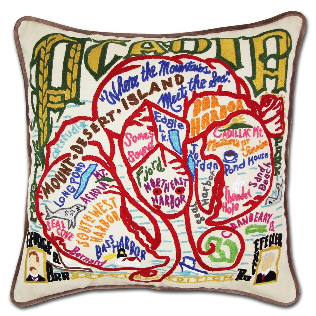 Hand-embroidered Geography Pillow - Zinnias Gift Boutique