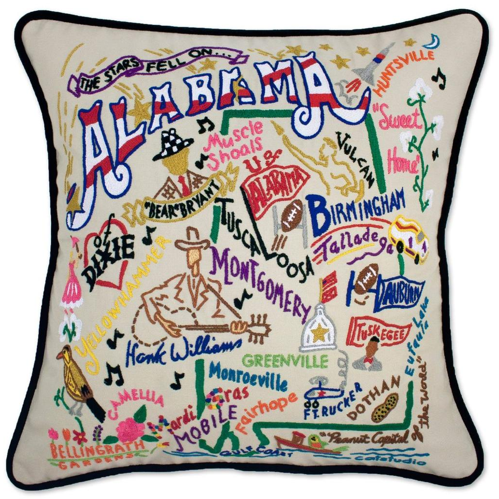 Hand-embroidered Geography Pillow