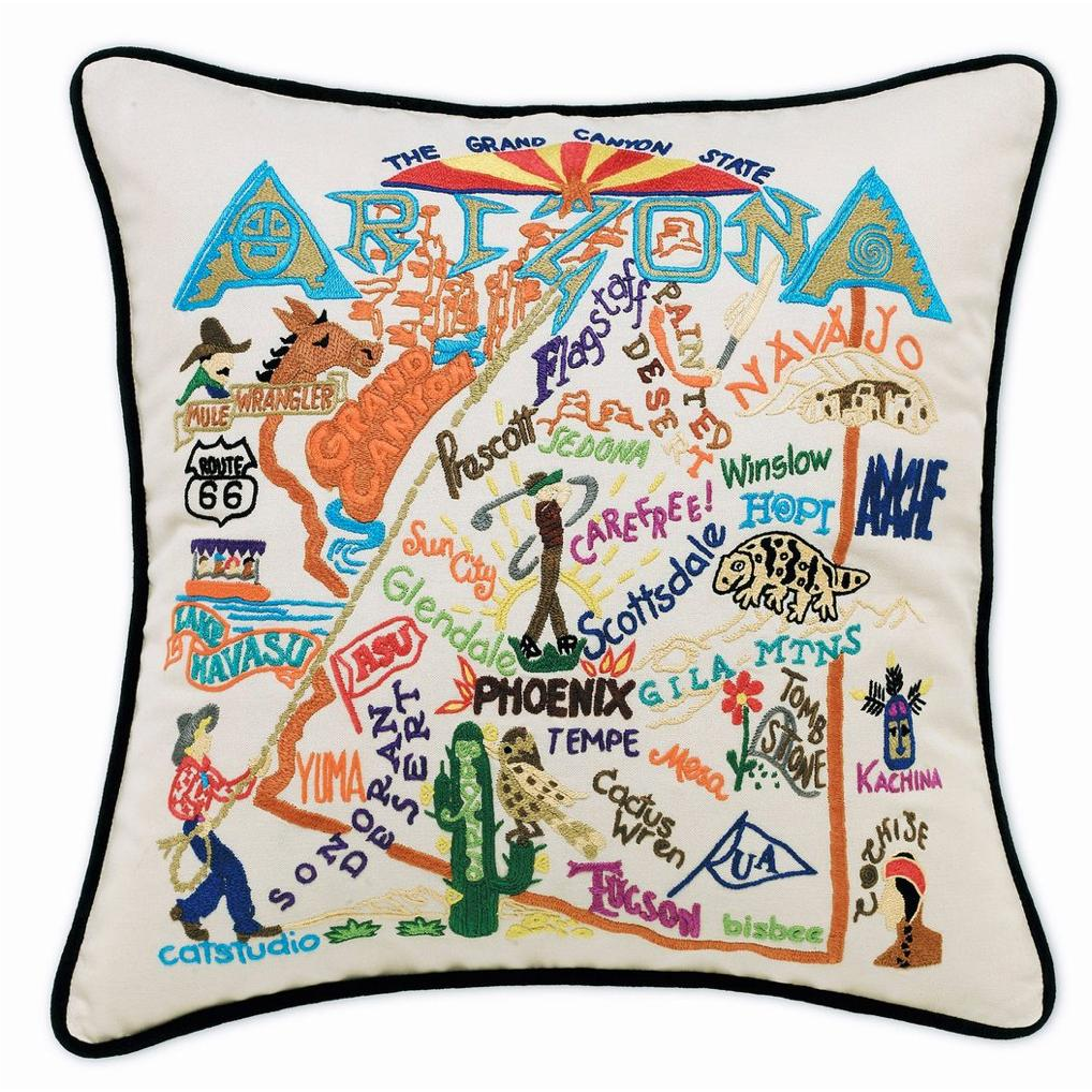 Hand-embroidered Geography Pillow - Zinnias Gift Boutique