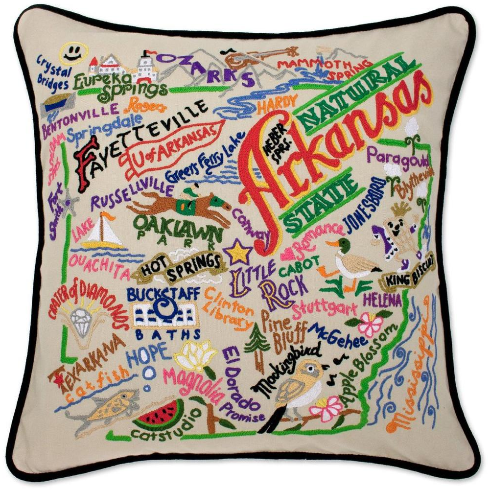 Hand-embroidered Geography Pillow - Zinnias Gift Boutique