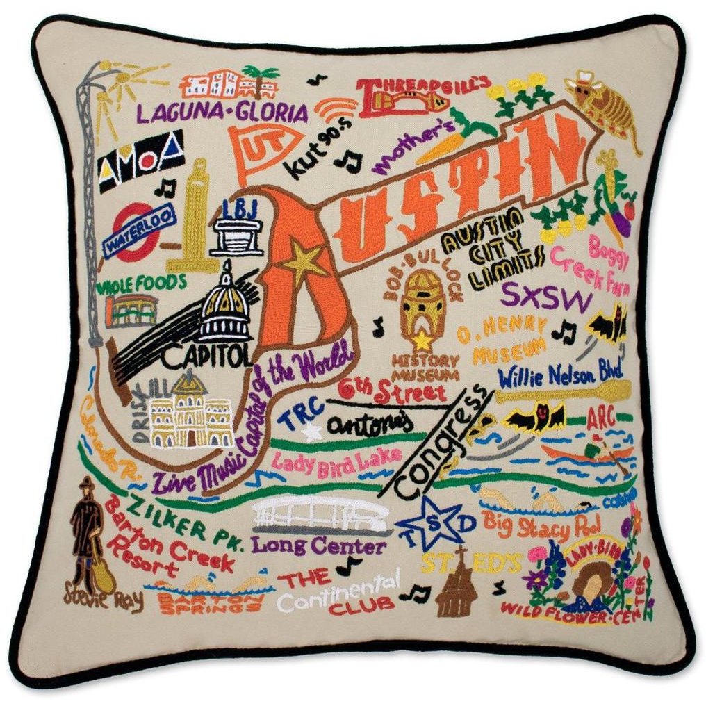 Hand-embroidered Geography Pillow - Zinnias Gift Boutique