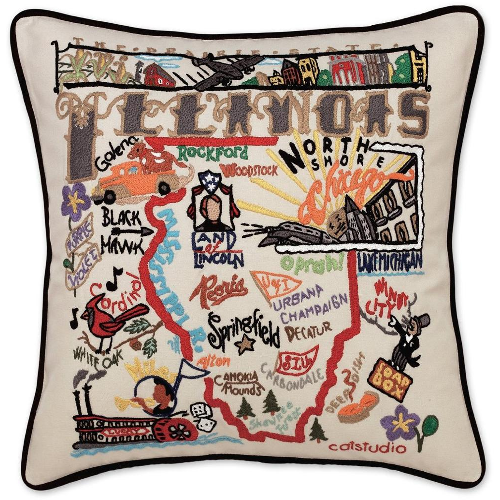 Hand-embroidered Geography Pillow - Zinnias Gift Boutique