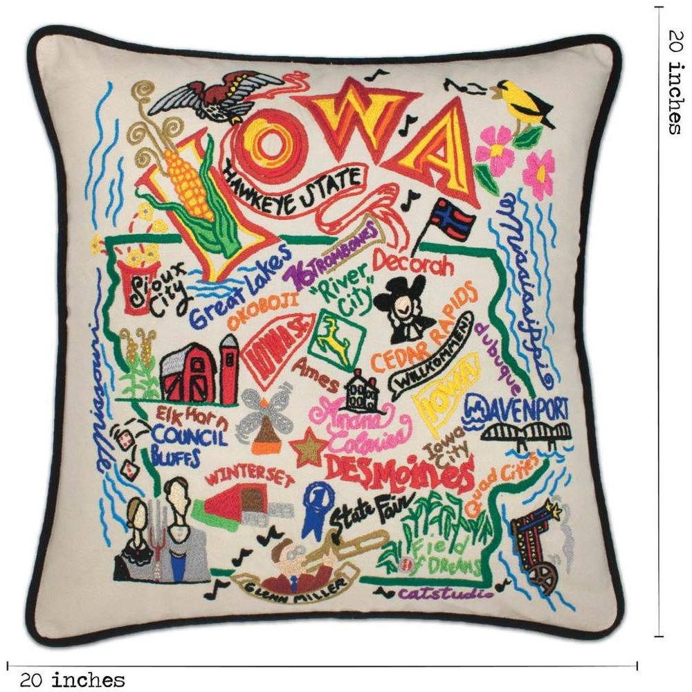 Hand-embroidered Geography Pillow - Zinnias Gift Boutique