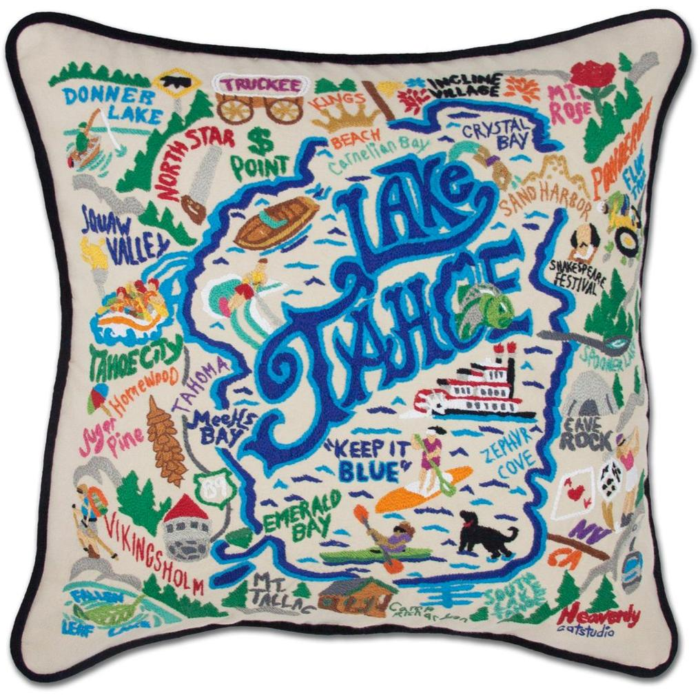 Hand-embroidered Geography Pillow - Zinnias Gift Boutique