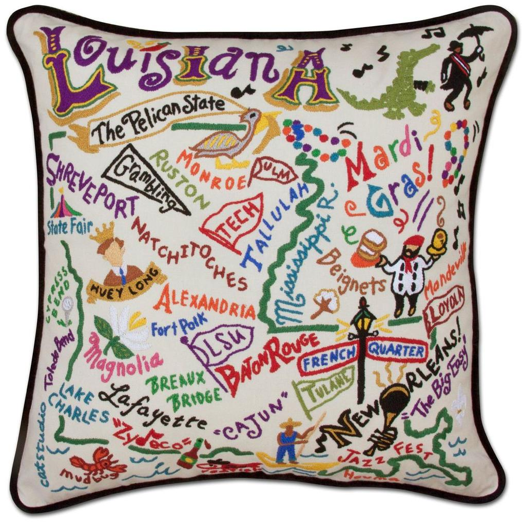 Hand-embroidered Geography Pillow - Zinnias Gift Boutique