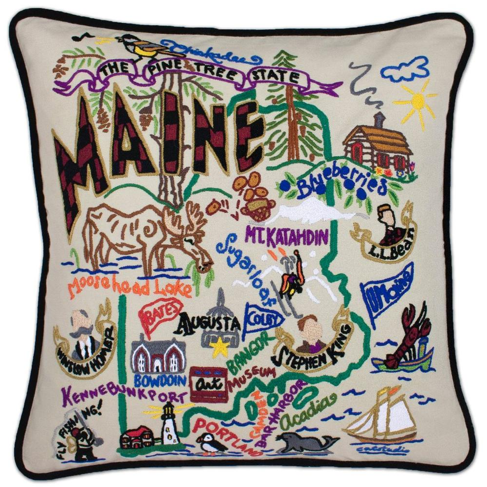 Hand-embroidered Geography Pillow - Zinnias Gift Boutique