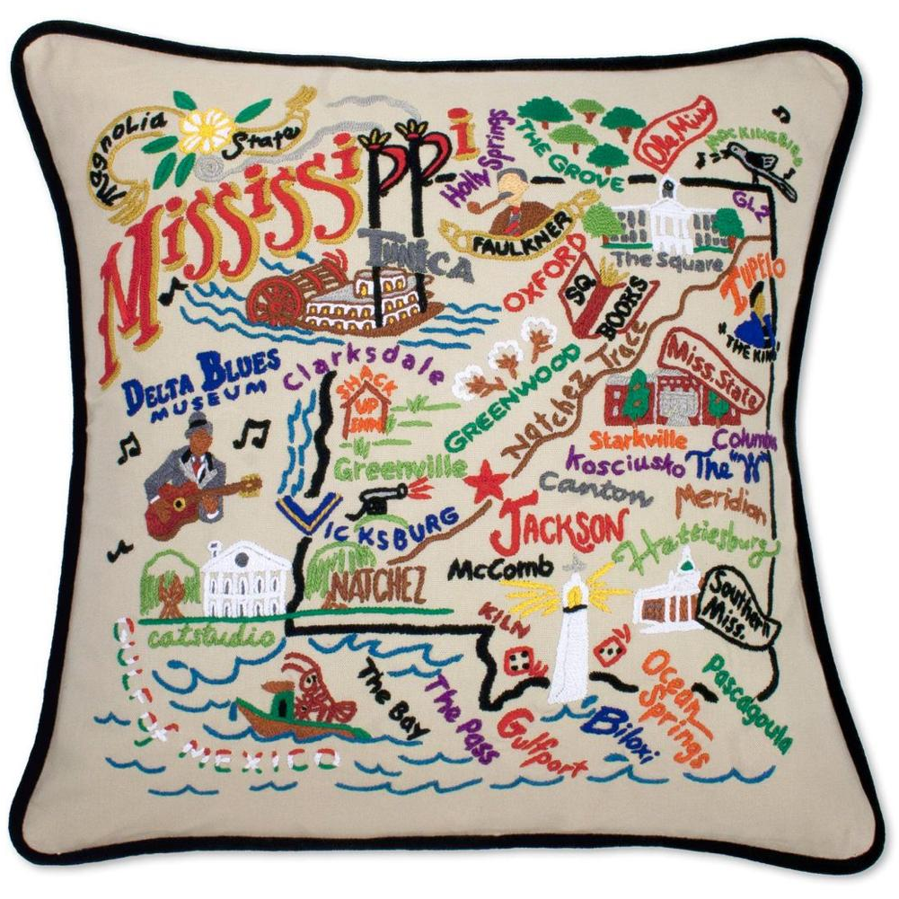 Hand-embroidered Geography Pillow - Zinnias Gift Boutique