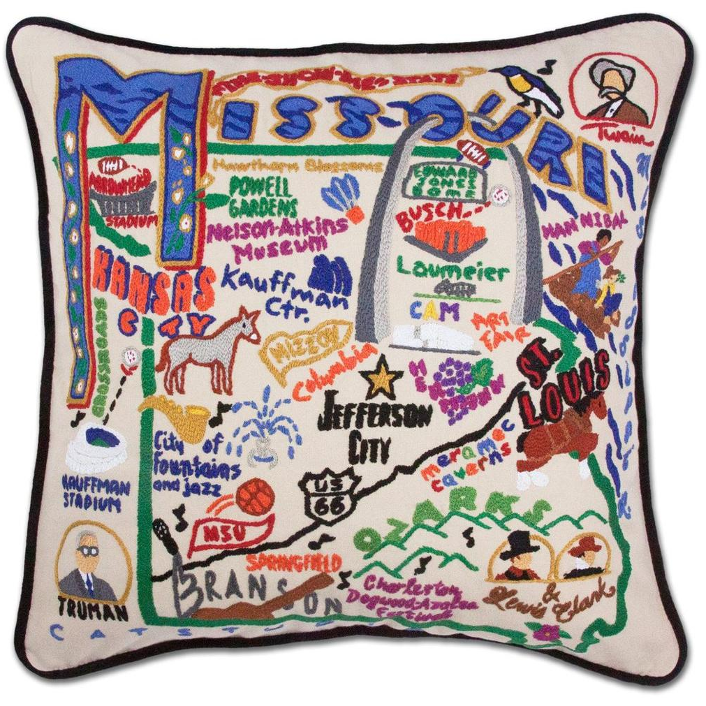 Hand-embroidered Geography Pillow - Zinnias Gift Boutique