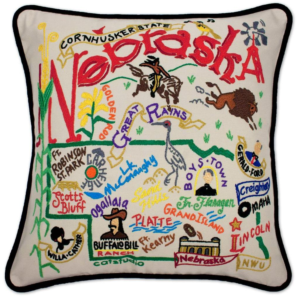 Hand-embroidered Geography Pillow - Zinnias Gift Boutique