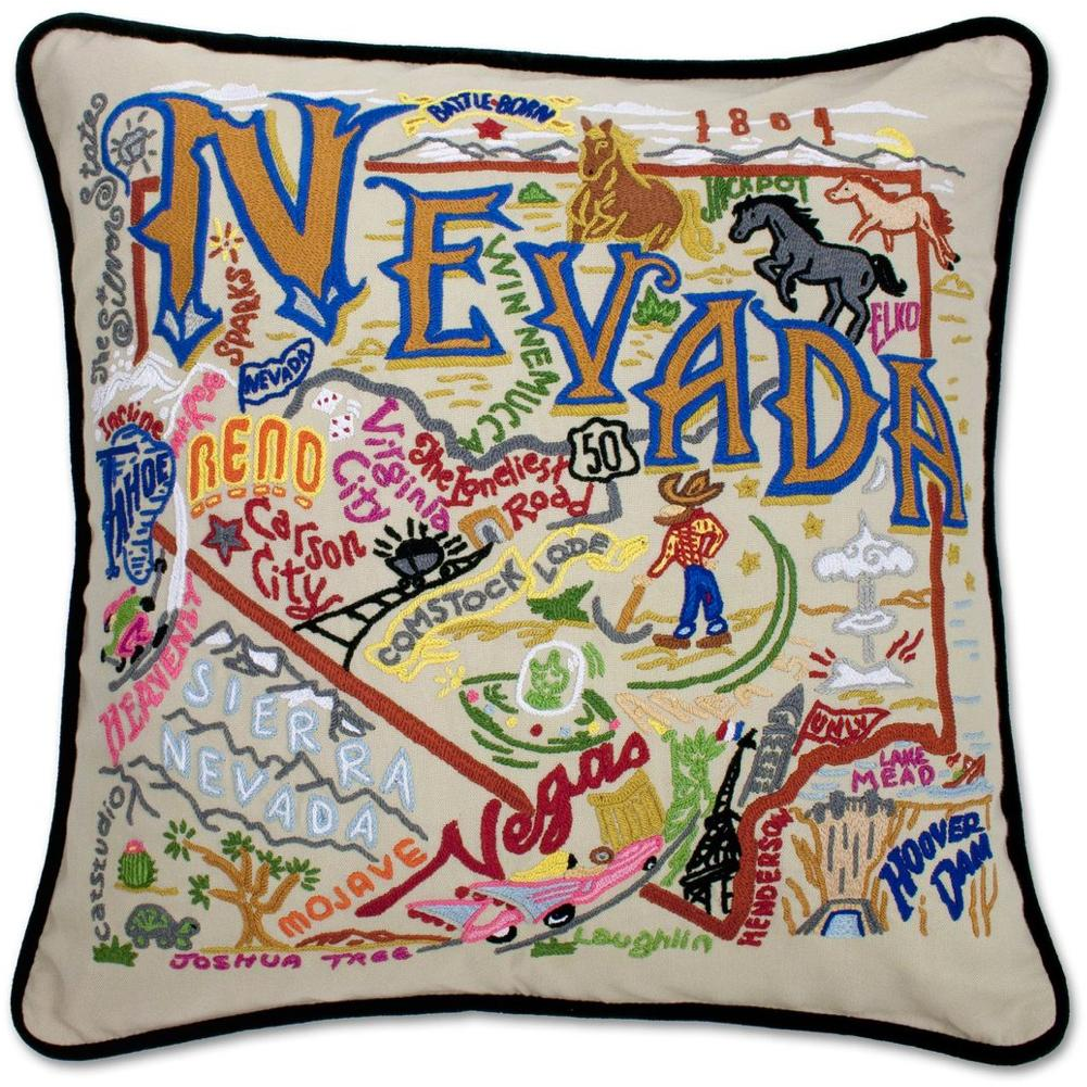 Hand-embroidered Geography Pillow - Zinnias Gift Boutique