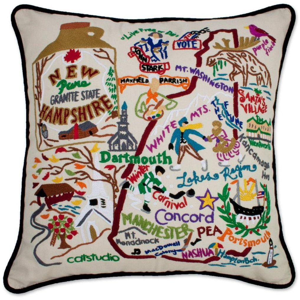 Hand-embroidered Geography Pillow