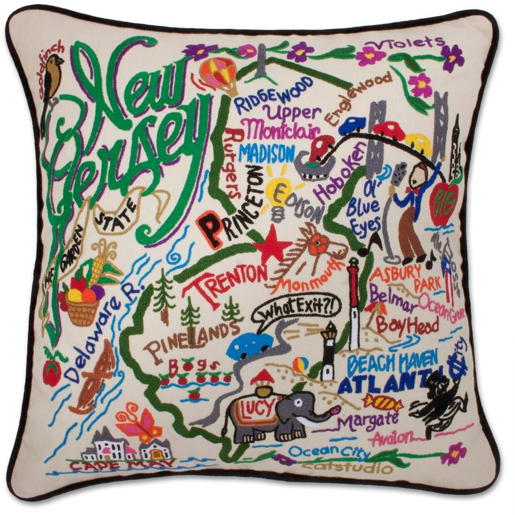 Hand-embroidered Geography Pillow - Zinnias Gift Boutique