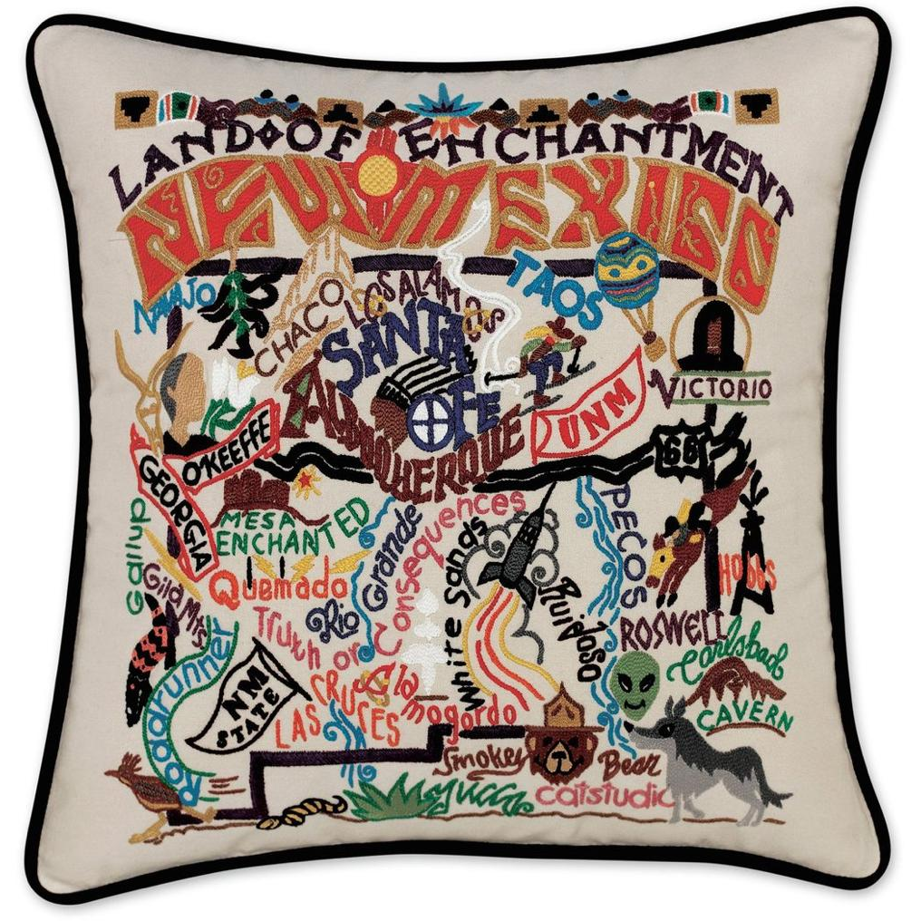 Hand-embroidered Geography Pillow - Zinnias Gift Boutique