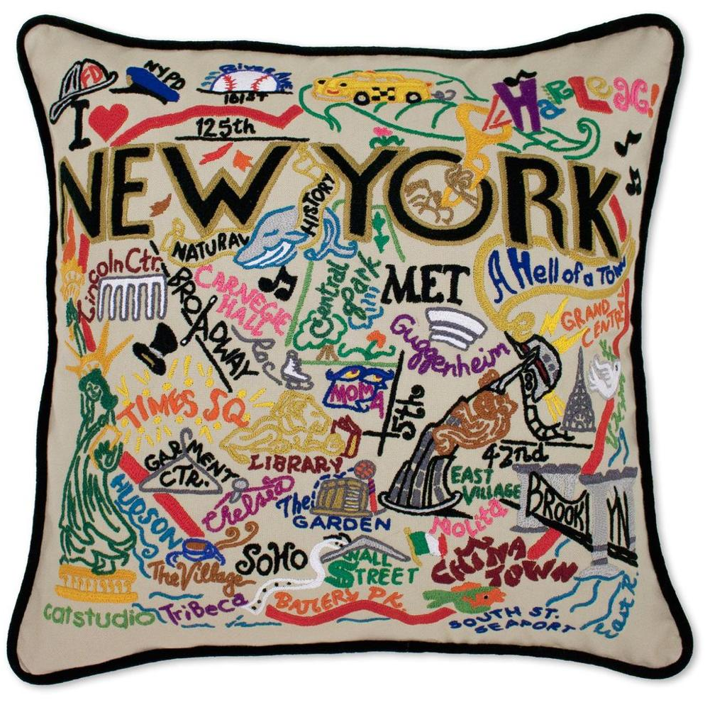 Hand-embroidered Geography Pillow - Zinnias Gift Boutique