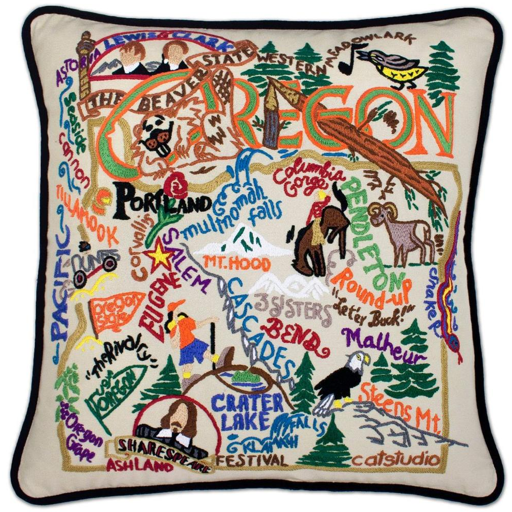 Hand-embroidered Geography Pillow - Zinnias Gift Boutique