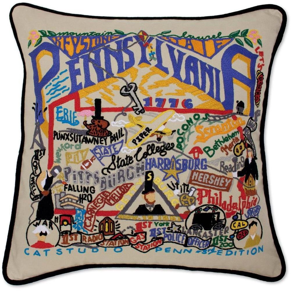 Hand-embroidered Geography Pillow - Zinnias Gift Boutique