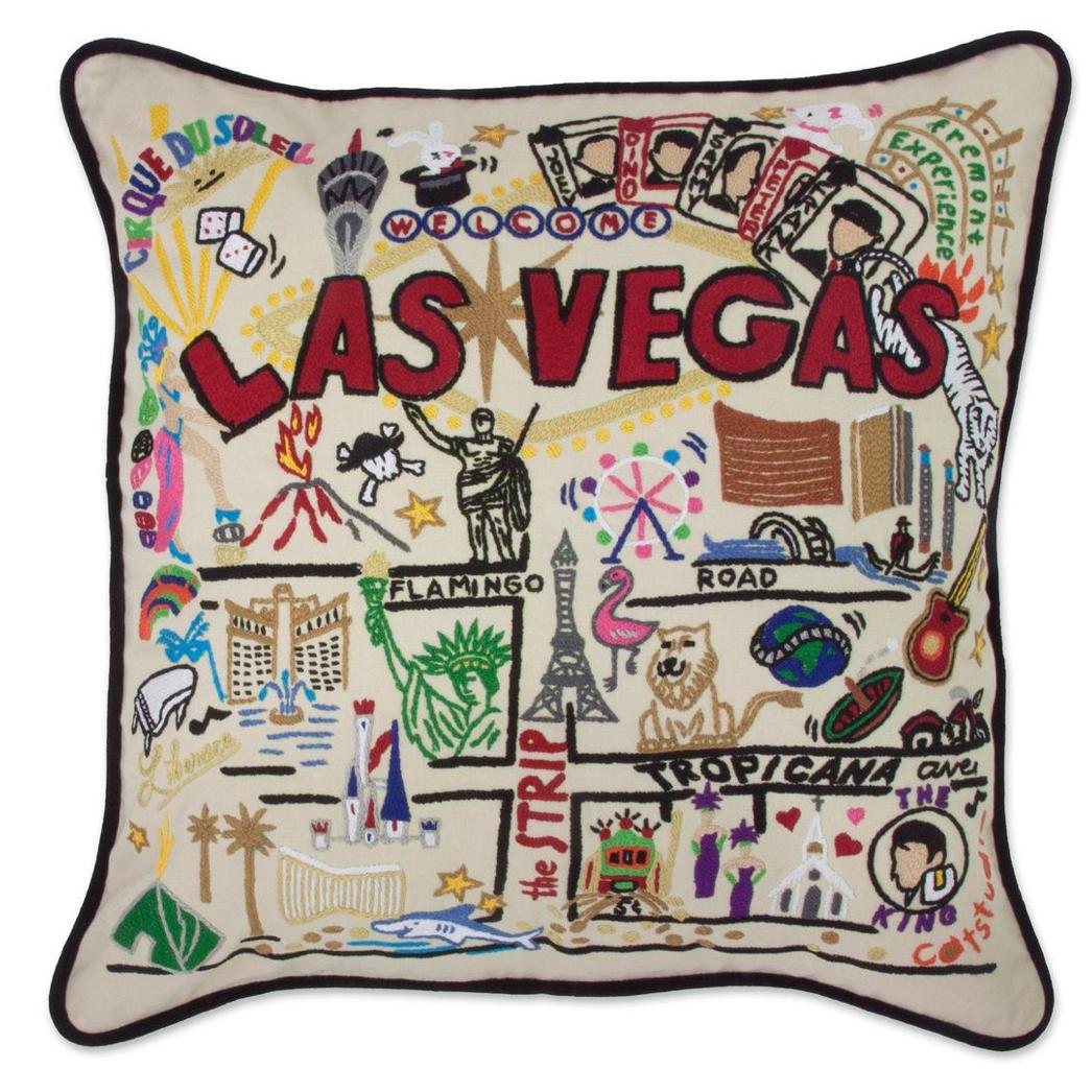 Hand-embroidered Geography Pillow - Zinnias Gift Boutique