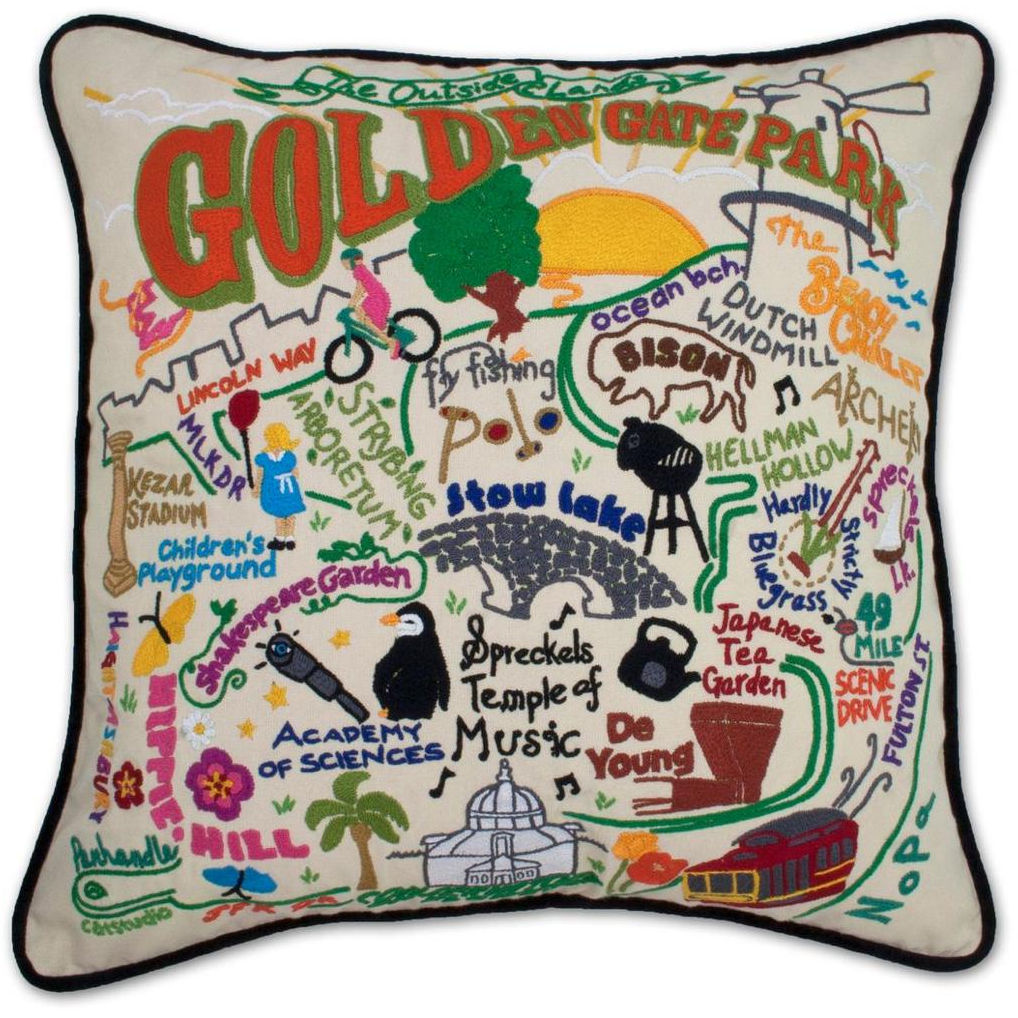 Hand-embroidered Geography Pillow