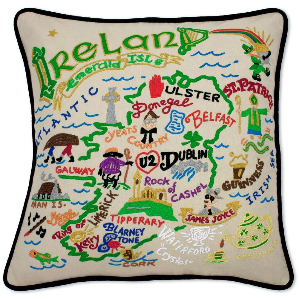 Hand-embroidered Geography Pillow