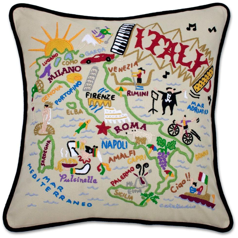 Hand-embroidered Geography Pillow