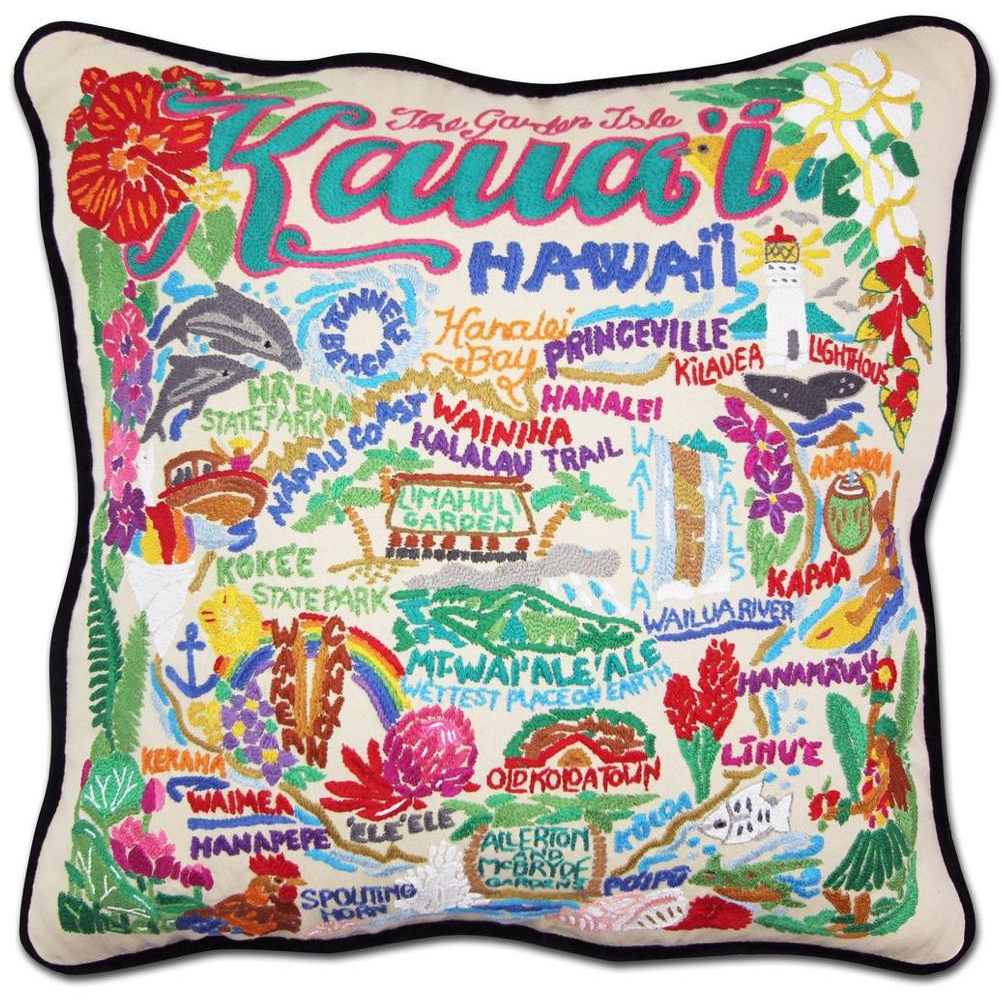 Hand-embroidered Geography Pillow