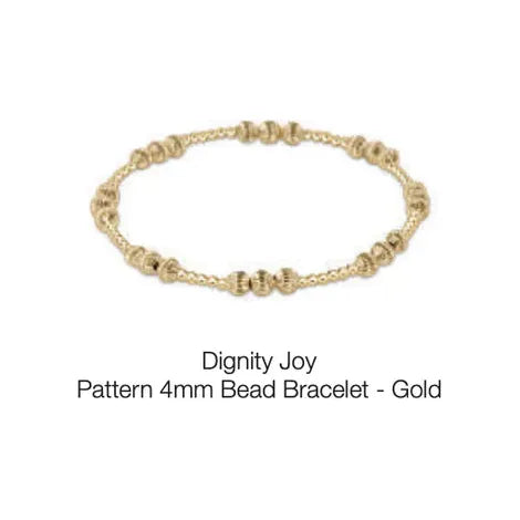 Dignity Joy Pattern 4mm Bead Bracelet - Gold - Zinnias Gift Boutique