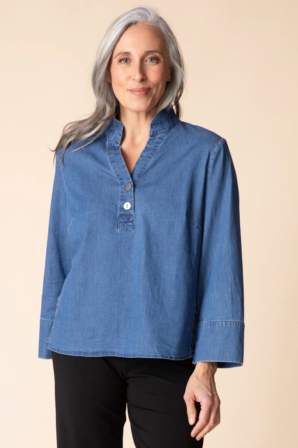 Denim Half Placket Pullover