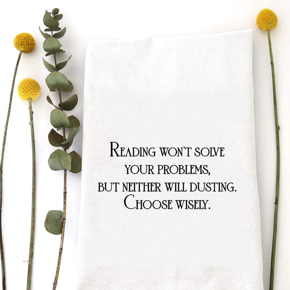 Reading Won't Solve Tea Towel - Zinnias Gift Boutique
