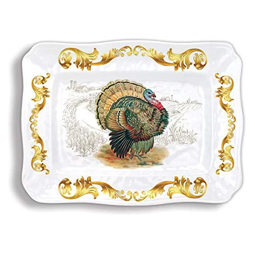 Fall Harvest Melamine Serveware Large Tray Turkey - Zinnias Gift Boutique