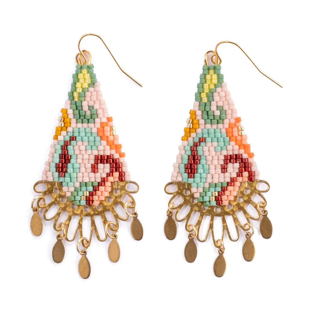 Beaded Handwoven Paisley Drop Earring - Pink - Zinnias Gift Boutique