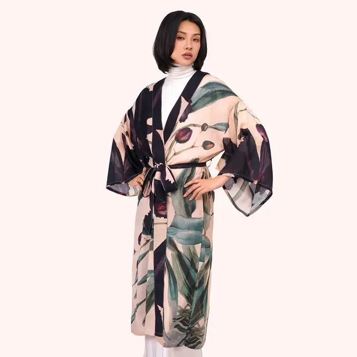 Midnight Orchid Long Kimono Gown - Zinnias Gift Boutique