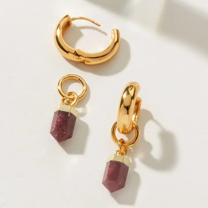 Straight To the Point Interchangeable Huggie Hoop - Ruby