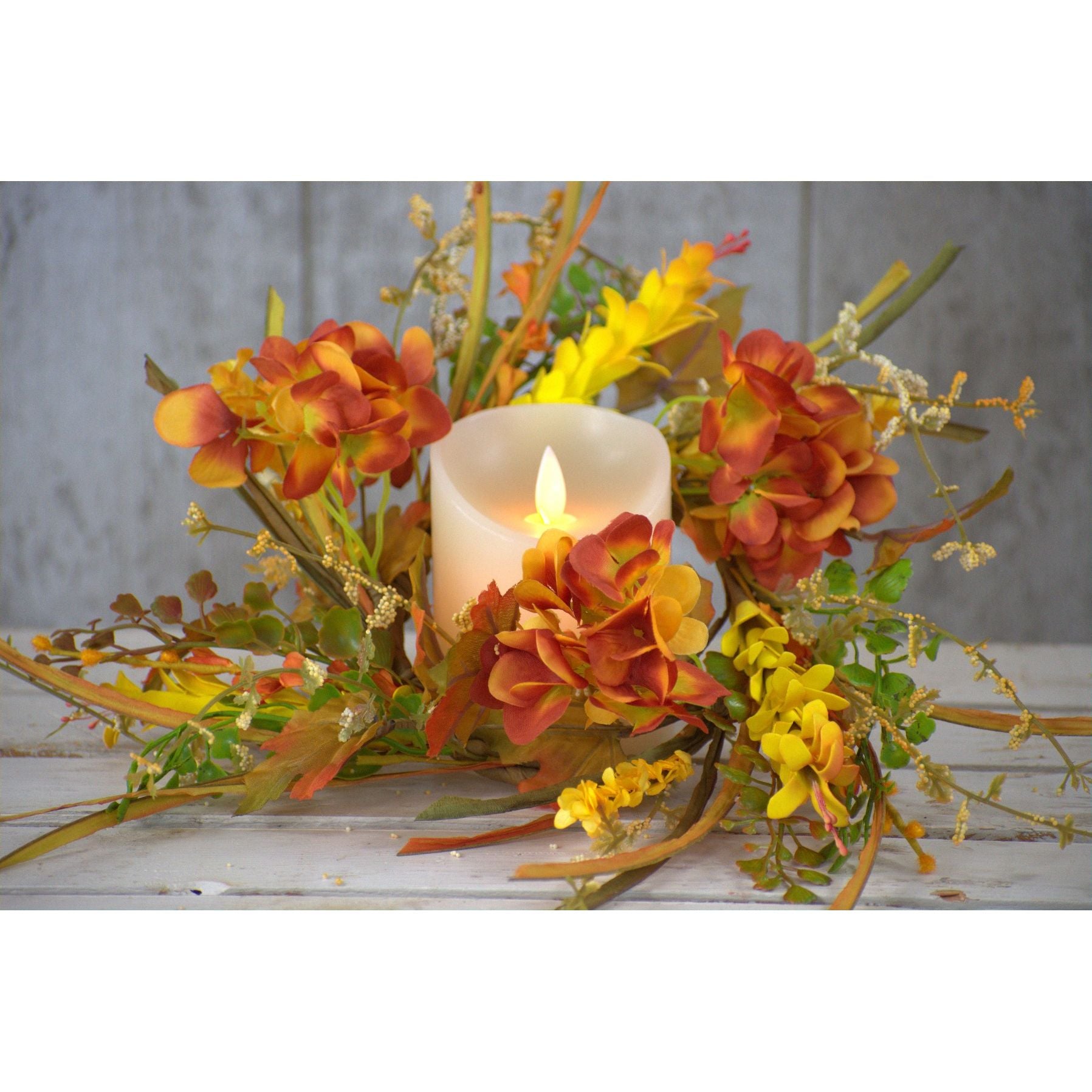 Fall Hydrangea Candle Ring - Zinnias Gift Boutique