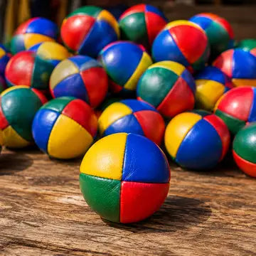 Colorful Hacky Sack footbag by Sensibling Corp, showing a vibrant, hand-stitched design perfect for juggling and foot skills.