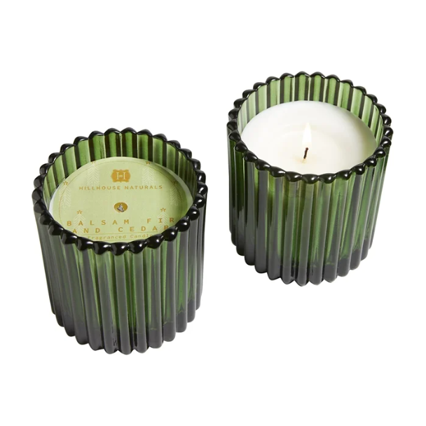 Balsam Fir &amp; Cedar Candle in Green Decorative Glass 7oz.