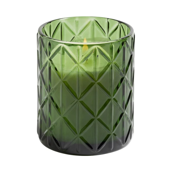 Balsam Fir & Cedar Candle in Green Decorative Glass 15oz. - Zinnias Gift Boutique