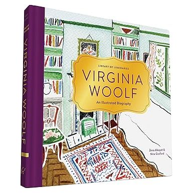 Illustrated biography book titled "Library of Luminaries: Virginia Woolf" by Book Publisher, featuring a hardcover with cover art.