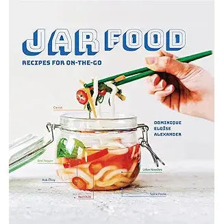 Book Publisher jar food recipes for on-the-go cookbook cover with title and colorful food jars on a white background.