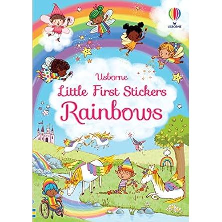 Children's book "Little First Stickers Rainbows" by Book Publisher Kids featuring colorful rainbow stickers on the cover.