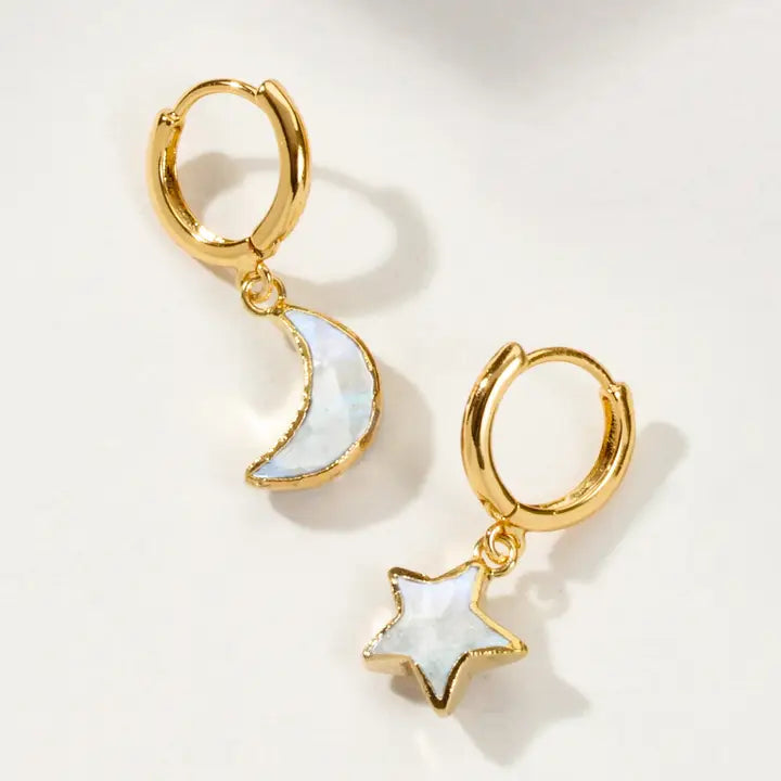 Sky Gazing Mismatched Hoop Earrings- Moonstone