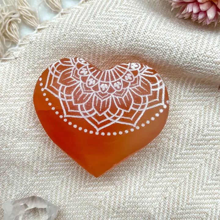 Peach Selenite Heart Crystal - Zinnias Gift Boutique