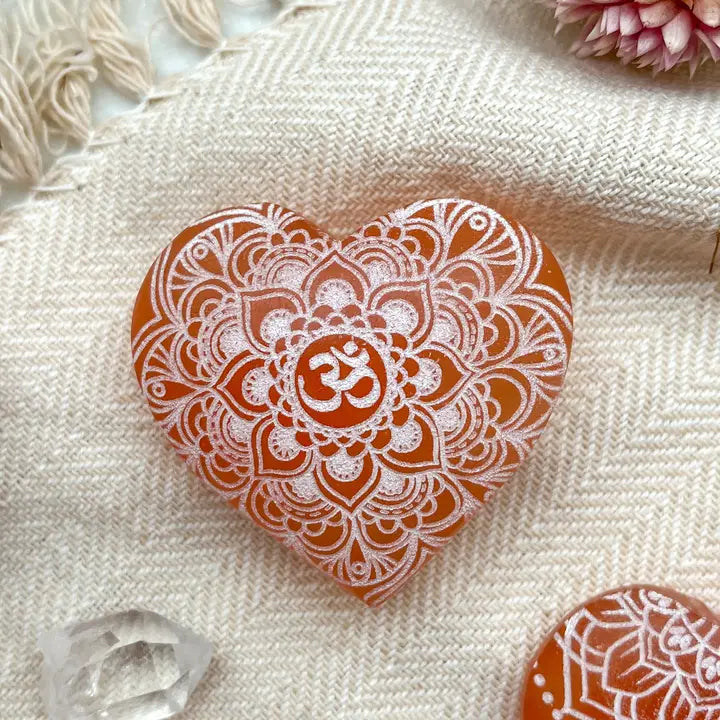 Peach Selenite Heart Crystal - Zinnias Gift Boutique