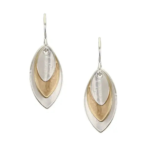 Small Triple Layered Leaves Wire Earrings