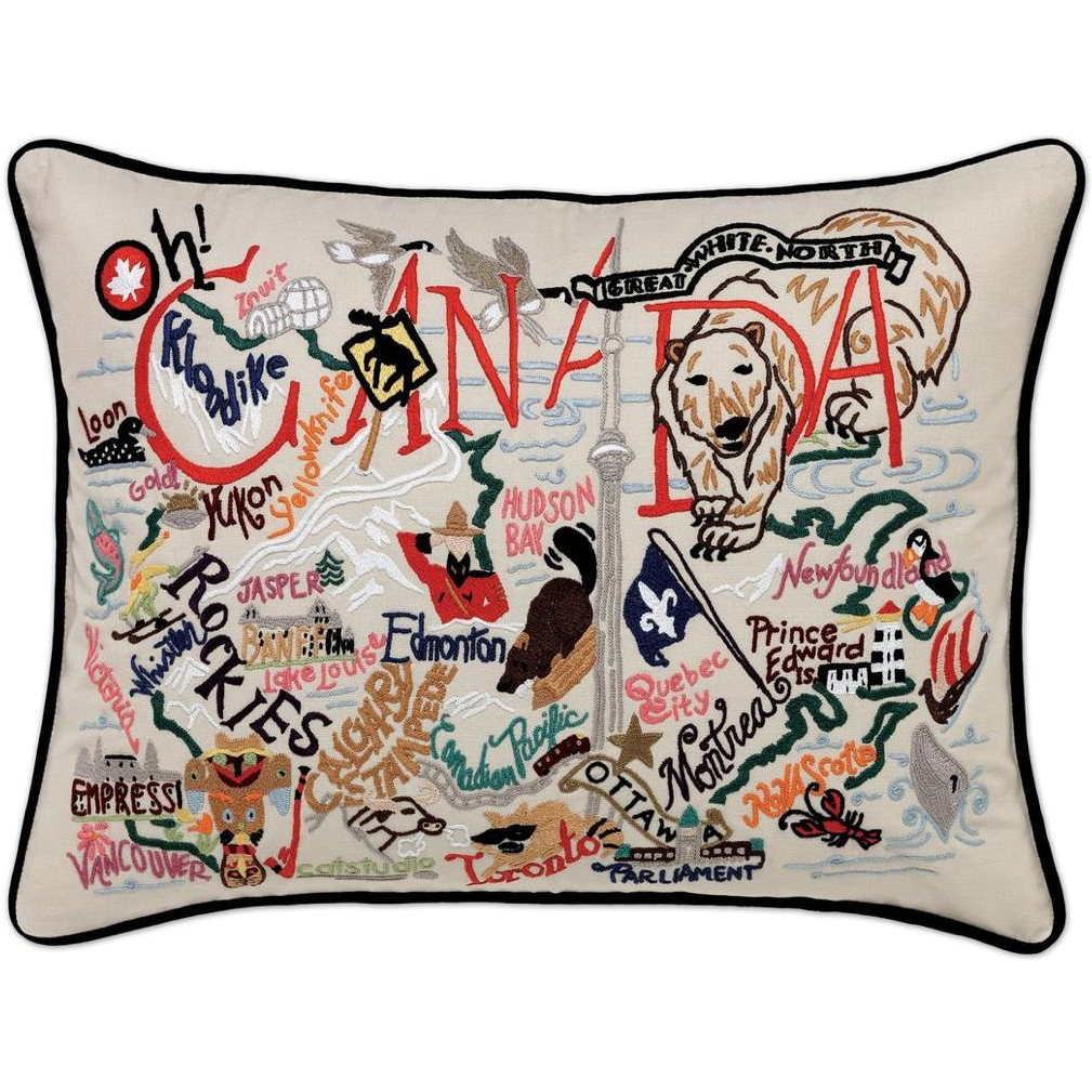 Hand-embroidered Geography Pillow - Zinnias Gift Boutique
