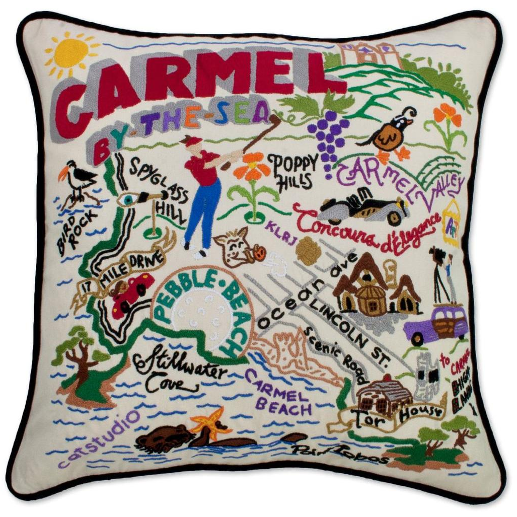 Hand-embroidered Geography Pillow - Zinnias Gift Boutique