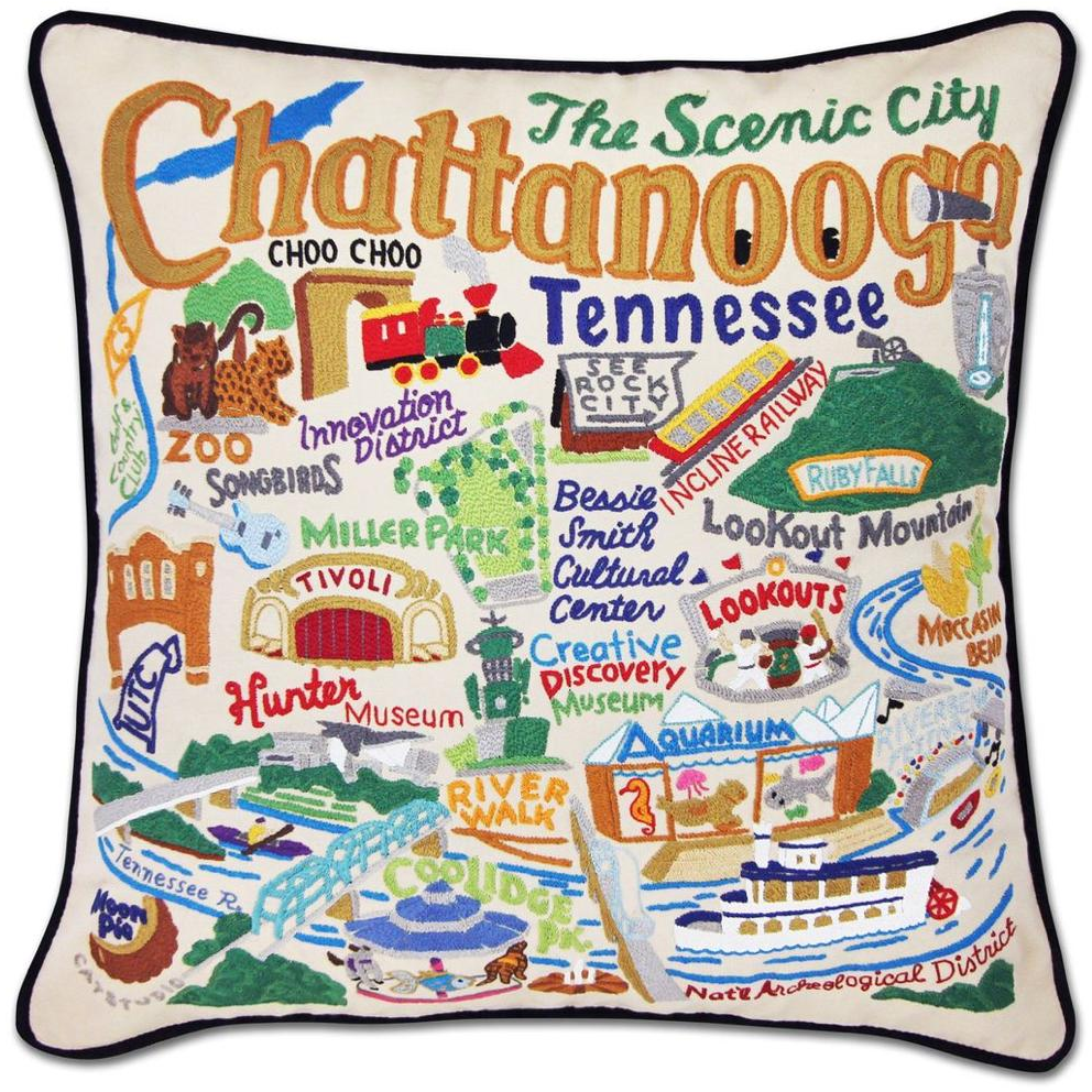 Hand-embroidered Geography Pillow - Zinnias Gift Boutique