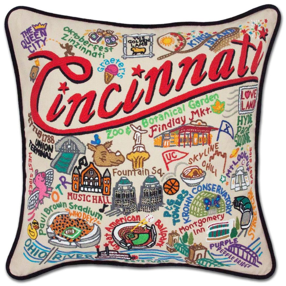 Hand-embroidered Geography Pillow - Zinnias Gift Boutique